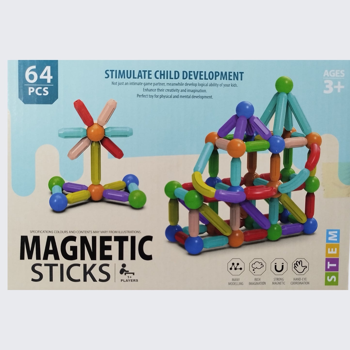 Magnetic Building Sticks - STEM Learning Toys For Kids - 64 Pcs